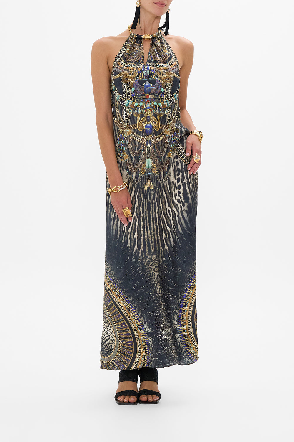 LOW BACK LONG DRESS WITH NECK HARDWARE CAT WORSHIP