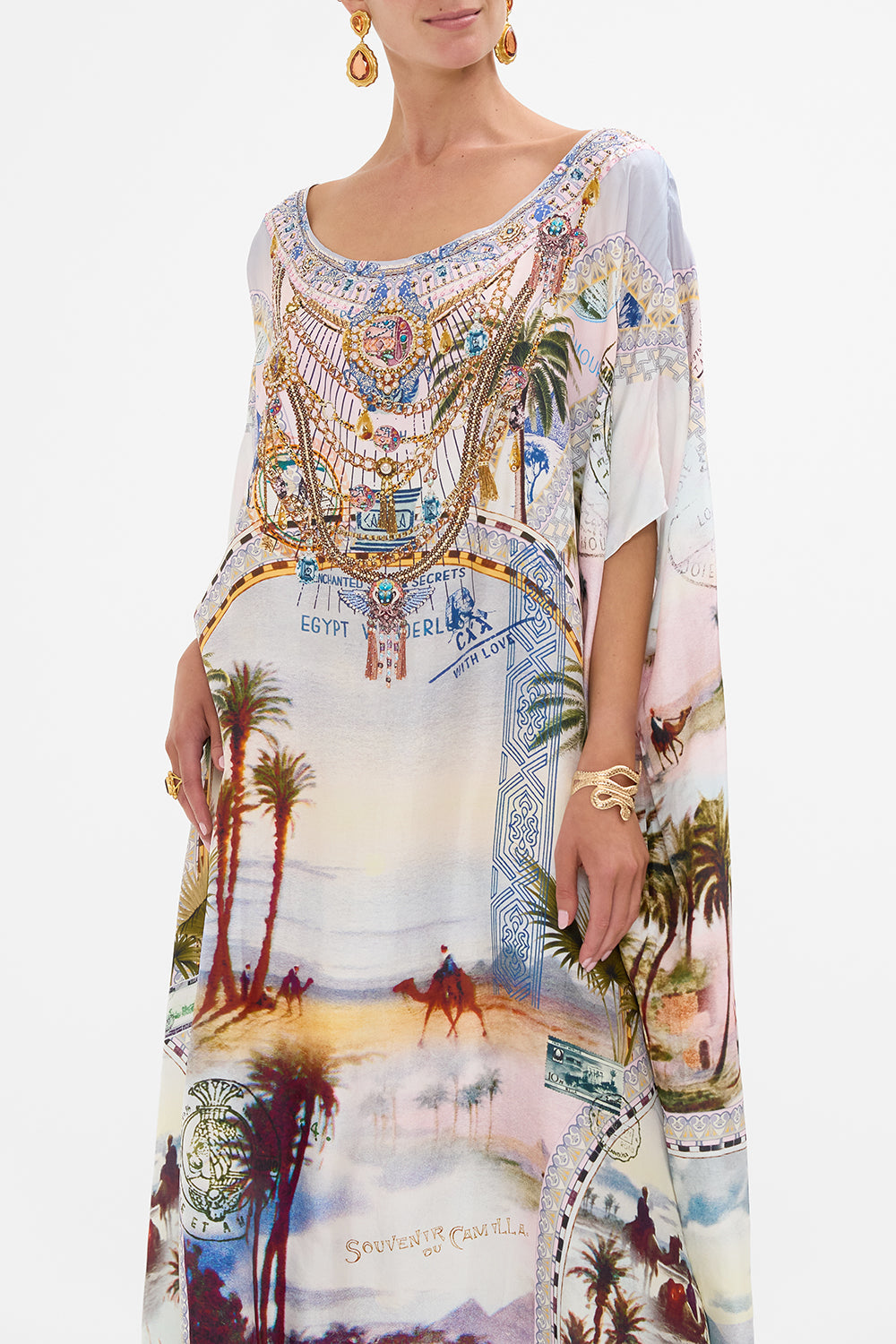 CAMILLA  round neck kaftan in Call Me in Cairo print.