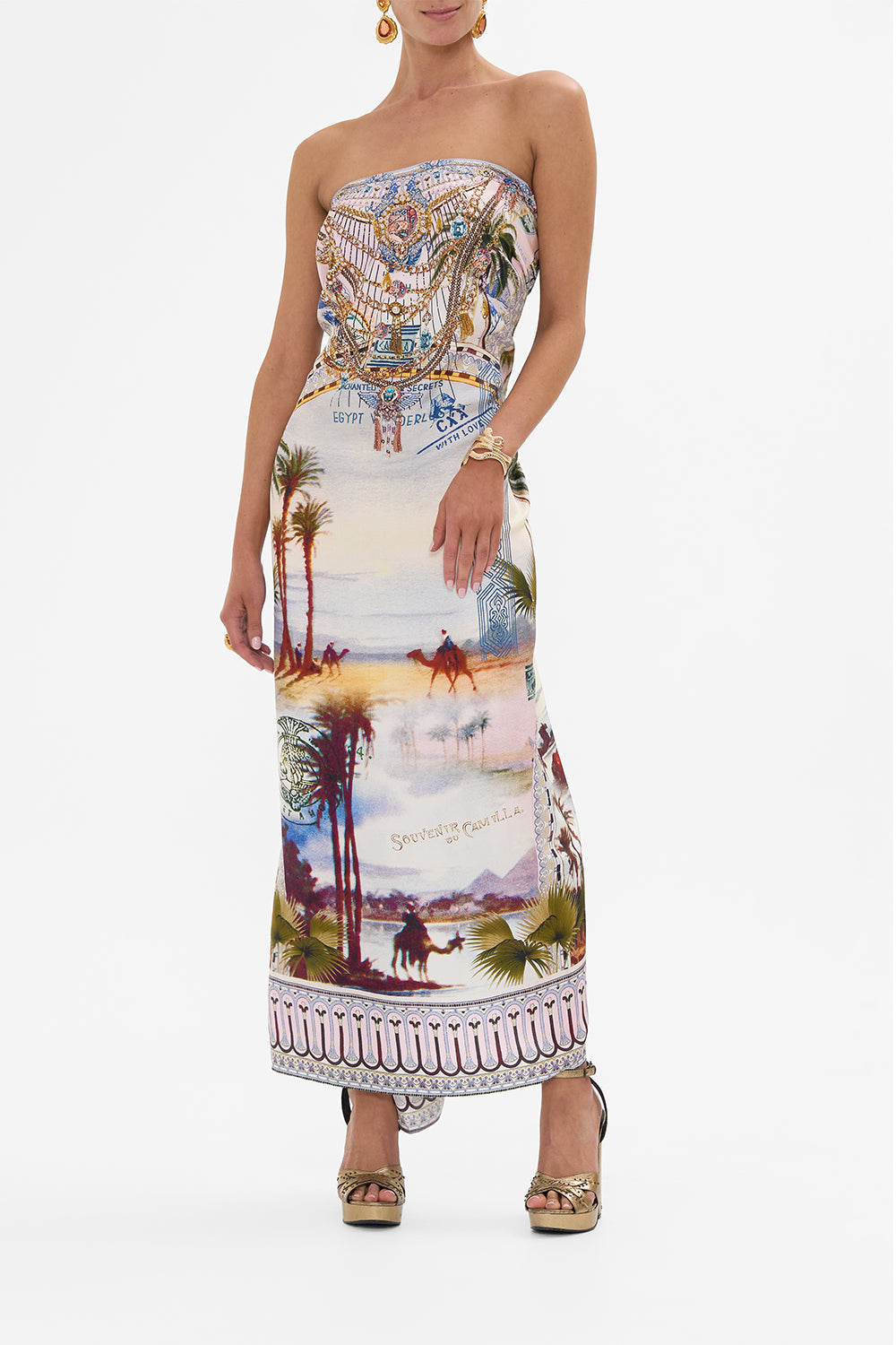 CAMILLA  round neck kaftan in Call Me in Cairo print.