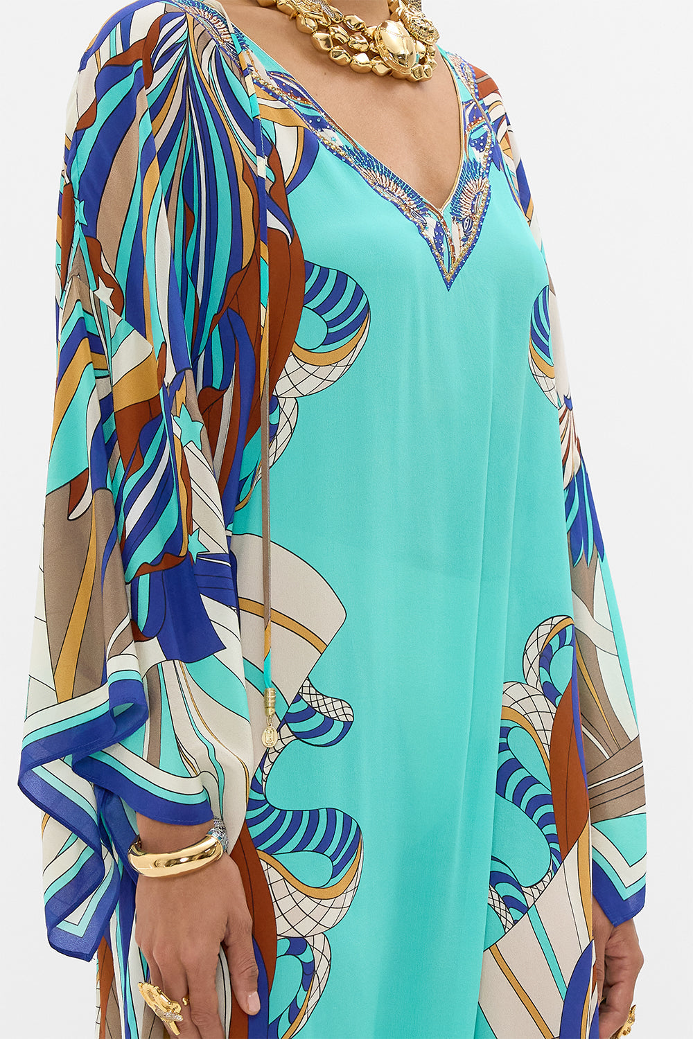 CAMILLA V Neck Kaftan With Ties in Oasis Oracle print. 
