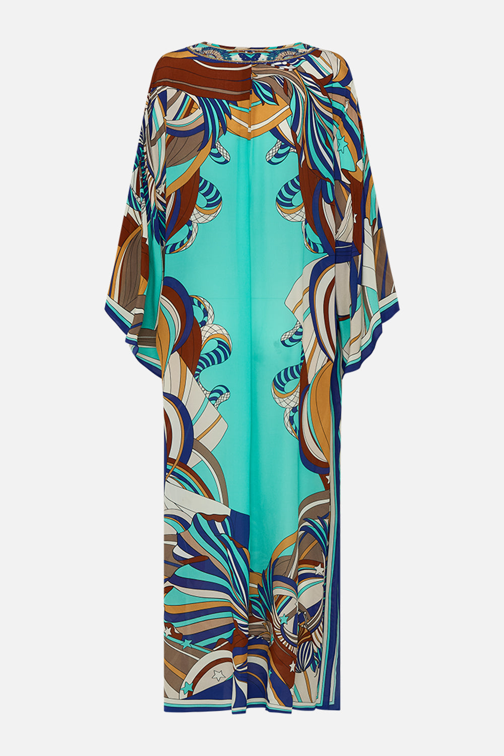 CAMILLA V Neck Kaftan With Ties in Oasis Oracle print. 