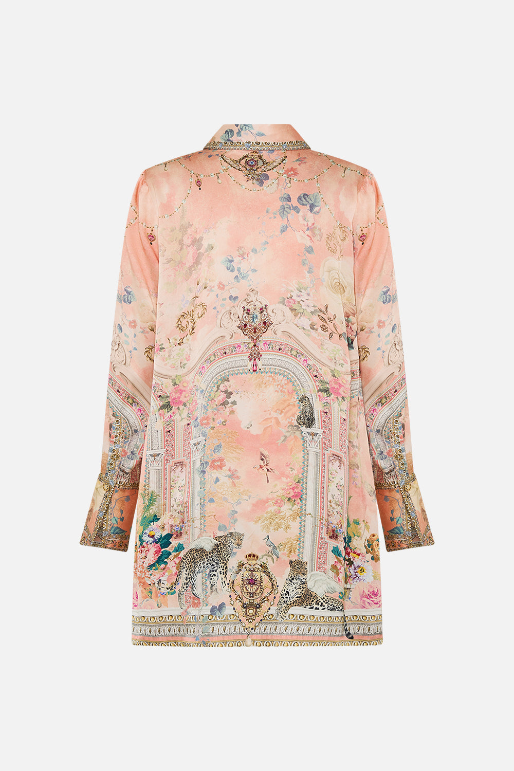 CAMILLA Floral Mini Shirt Dress in The Jewellery Palace Print. 