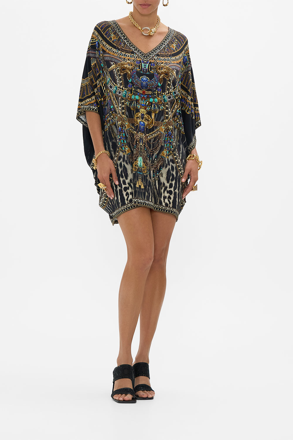 CAMILLA Bast Sleeve Dress in Cat Worship print. 