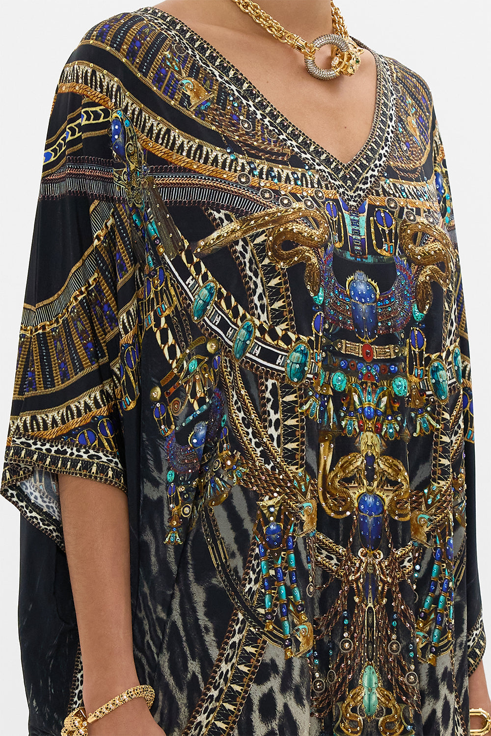 CAMILLA Bast Sleeve Dress in Cat Worship print. 