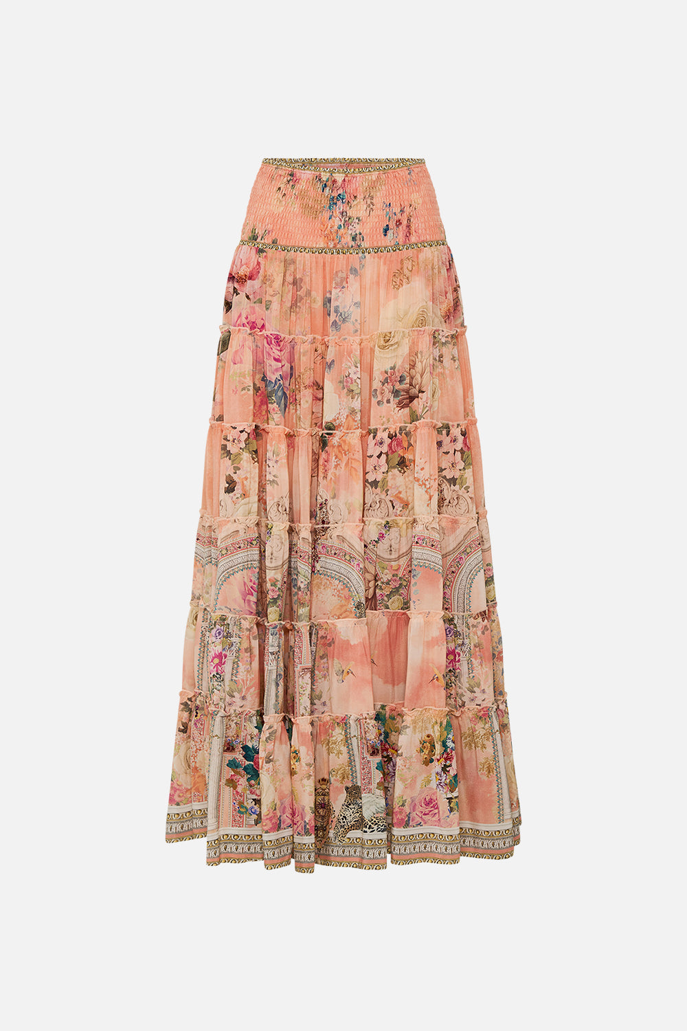 CAMILLA Floral Shirred Waist Tiered Circle Skirt in The Jewellery Palace Print. 