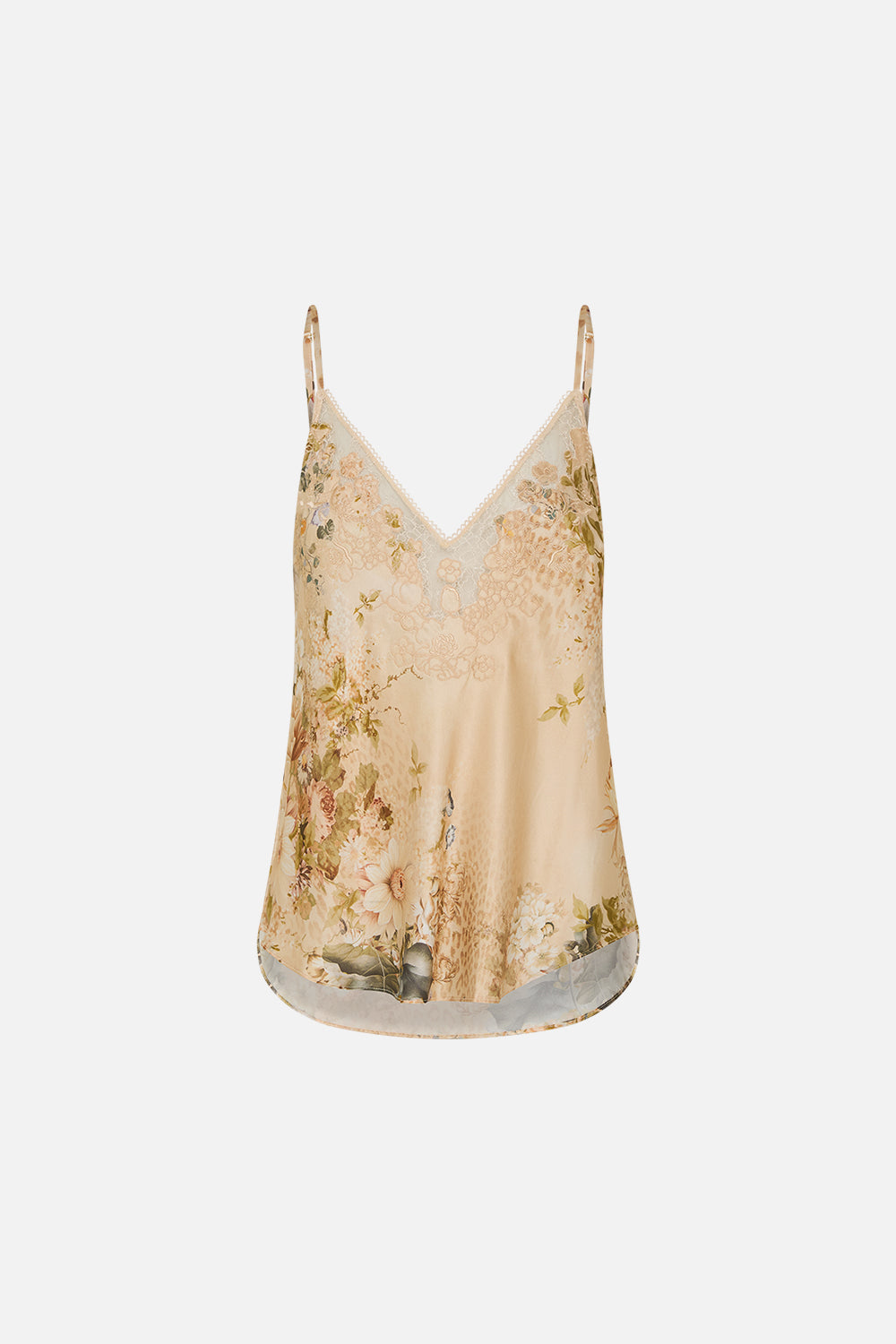 CAMILLA v neck bias cami in Adorned in Antiquity print. 