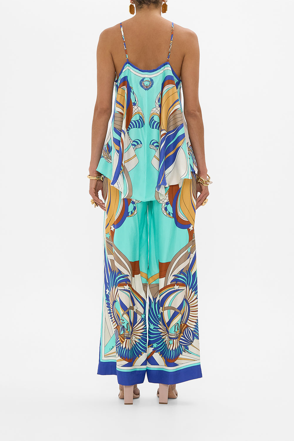 CAMILLA Gather Neck Hardware Top in Oasis Oracle print. 