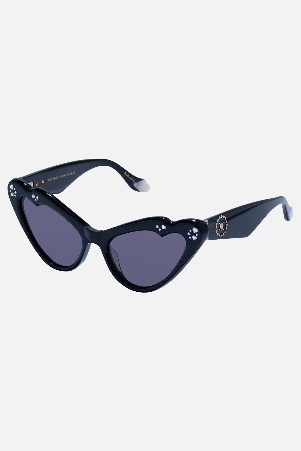 The CAMILLA FLUTTERBY SUNGLASSES SOLID BLACK in our SOLID BLACK print.
