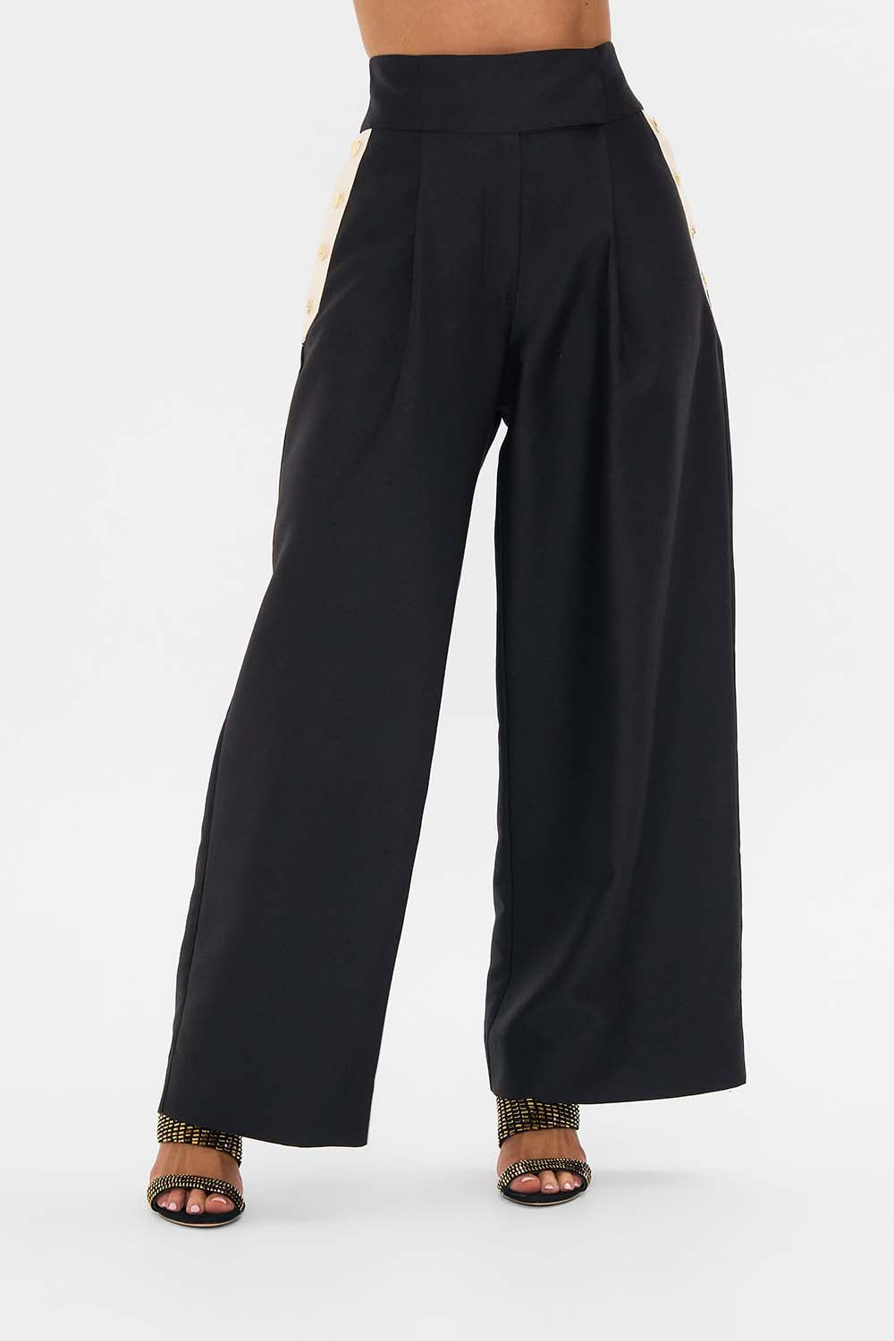 CAMILLA Wide Leg Pant With Buttons in Dynasty Daze print. 