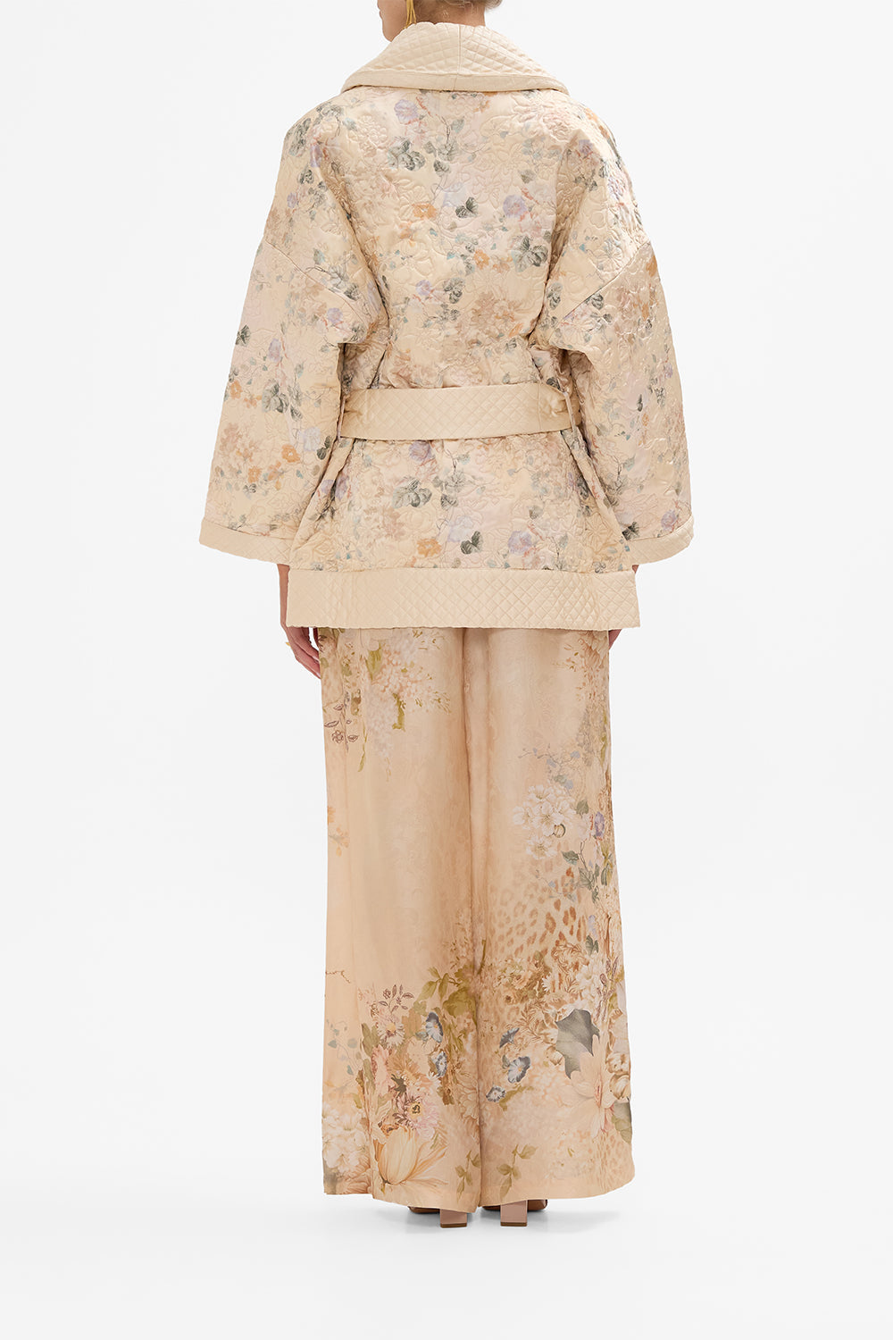 CAMILLA Quilted Roll Collar Coat in Adorned In Antiquity print. 