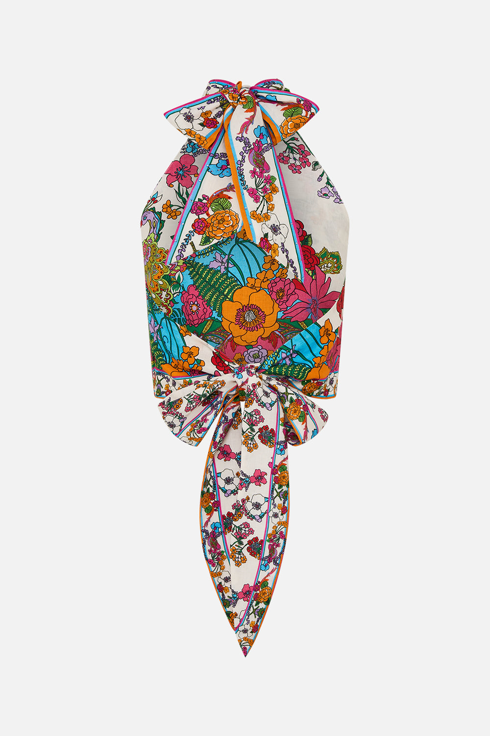 CAMILLA floral halter tie back top in Cosmi Prairie print.