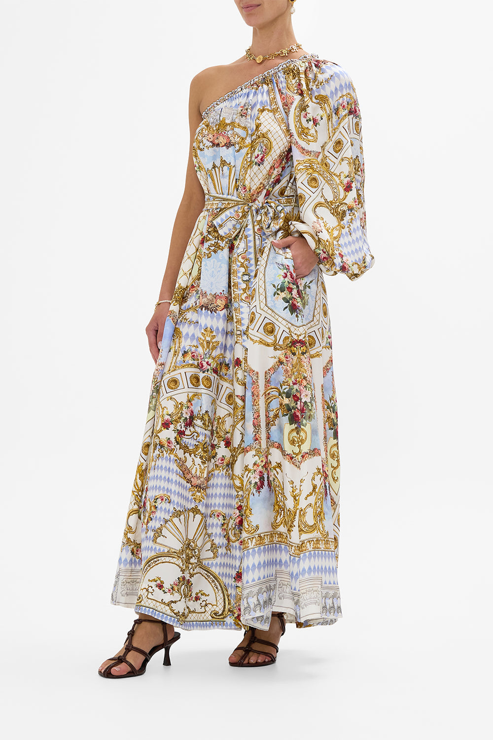 ONE SHOULDER DRESS WITH BLOUSON SLEEVE THRONE GAMES