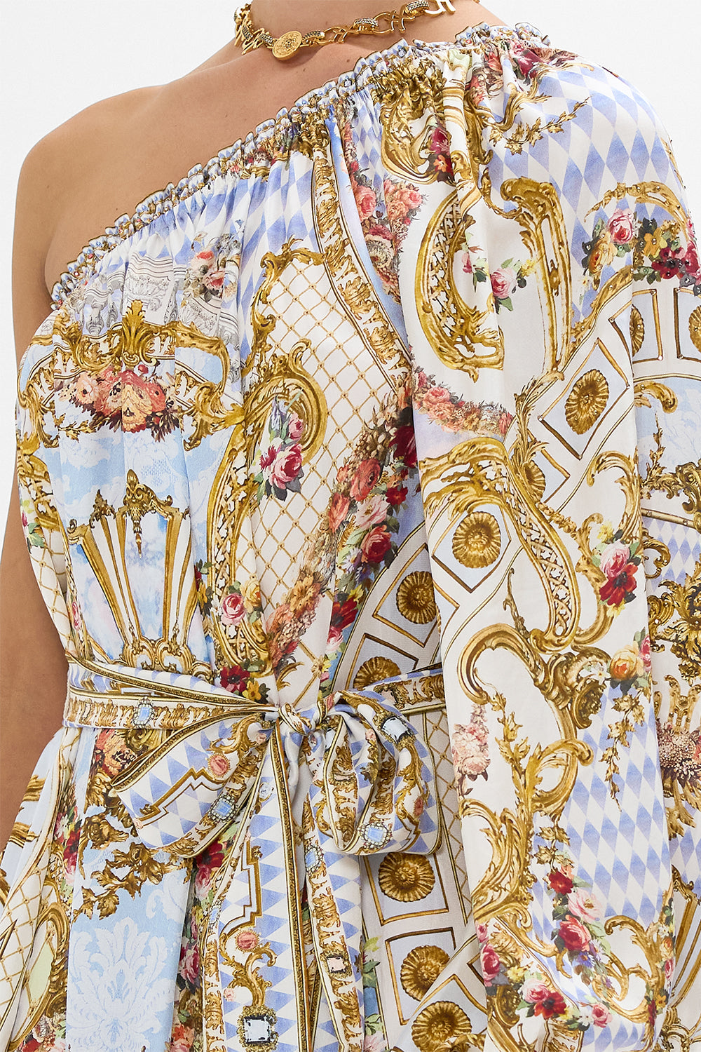 ONE SHOULDER DRESS WITH BLOUSON SLEEVE THRONE GAMES