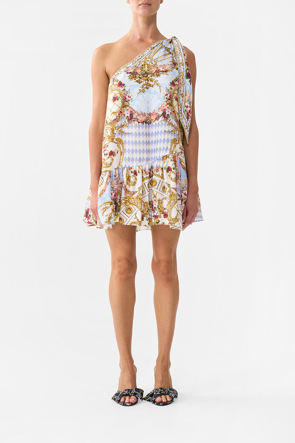 The CAMILLA TIE ONE SHOULDER SHORT DRESS THRONE GAMES in our THRONE GAMES print.