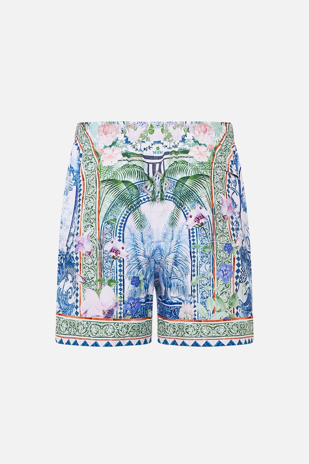 The CAMILLA MID LENGTH BOARDSHORT JARDIM PARTY in our  print.
