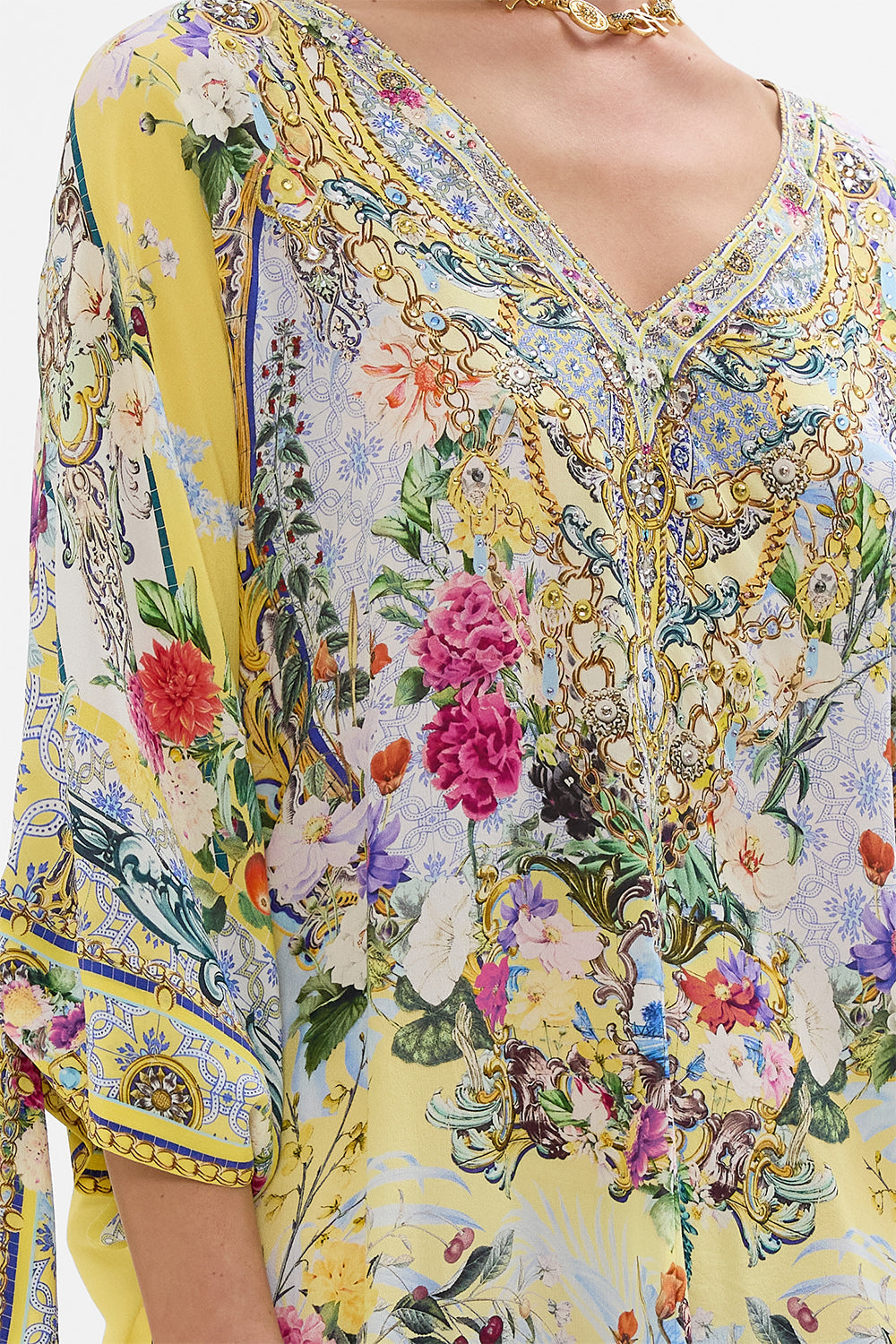 TIE SLEEVE SHORT V NECK KAFTAN FLOR FANTÁSTICA