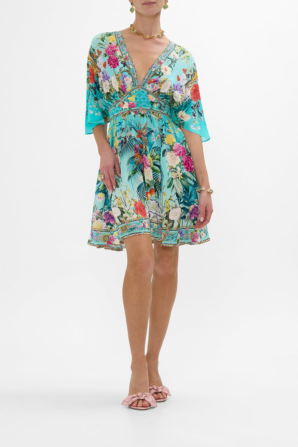 CAMILLA Short Waisted Dress in Gardens Of Queluz print