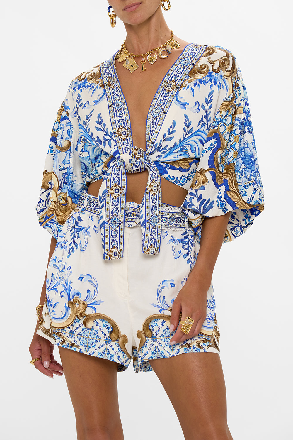 TIE FRONT PUFF SLEEVE TOP AZUL ADVENTURES