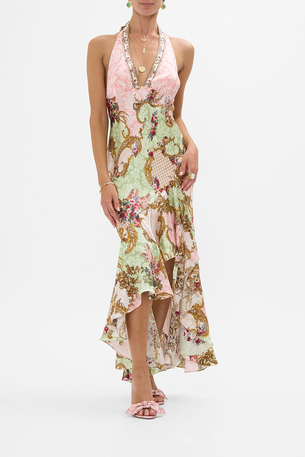 BIAS HALTER DRESS WITH RUFFLE HEM THE QUEENS QUARTERS