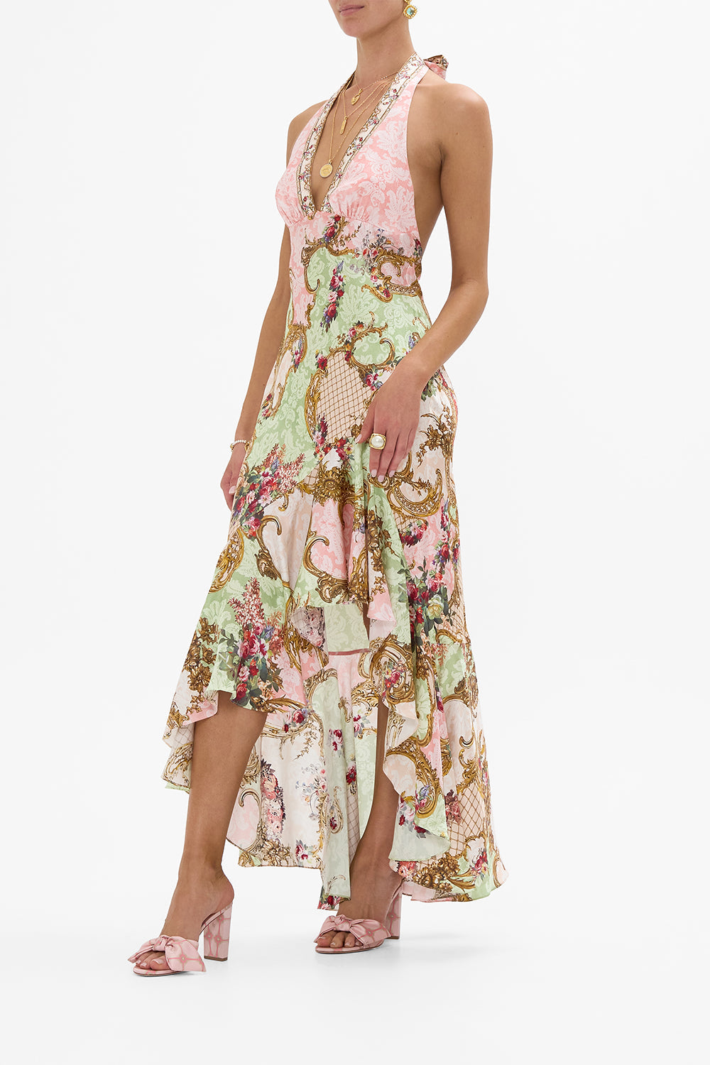 BIAS HALTER DRESS WITH RUFFLE HEM THE QUEENS QUARTERS