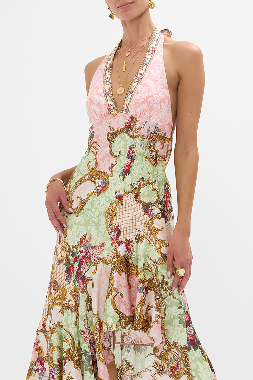 The Queens Quarters Bias Halter Dress With Ruffle Hem