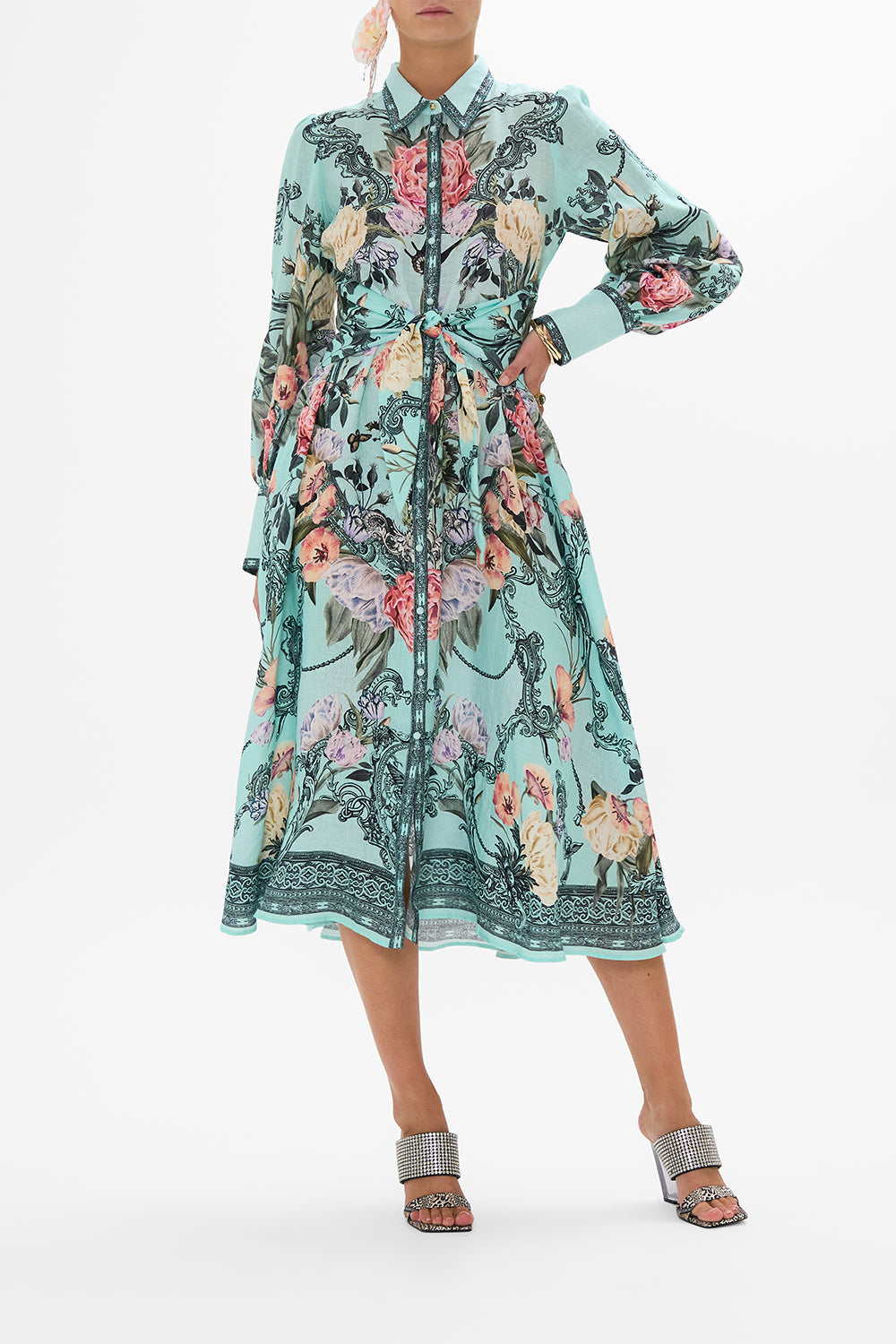 CAMILLA waist tie shirt dress in Petal promiseland print