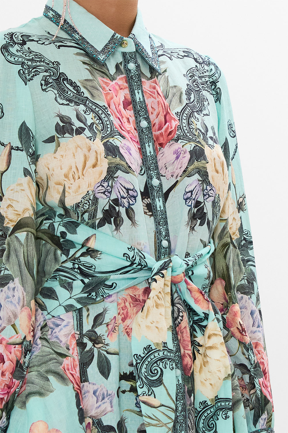 CAMILLA linen floral shirt dress in Petal promiseland print