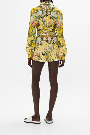 CAMILLA yellow line shorts in Paths of Gold print