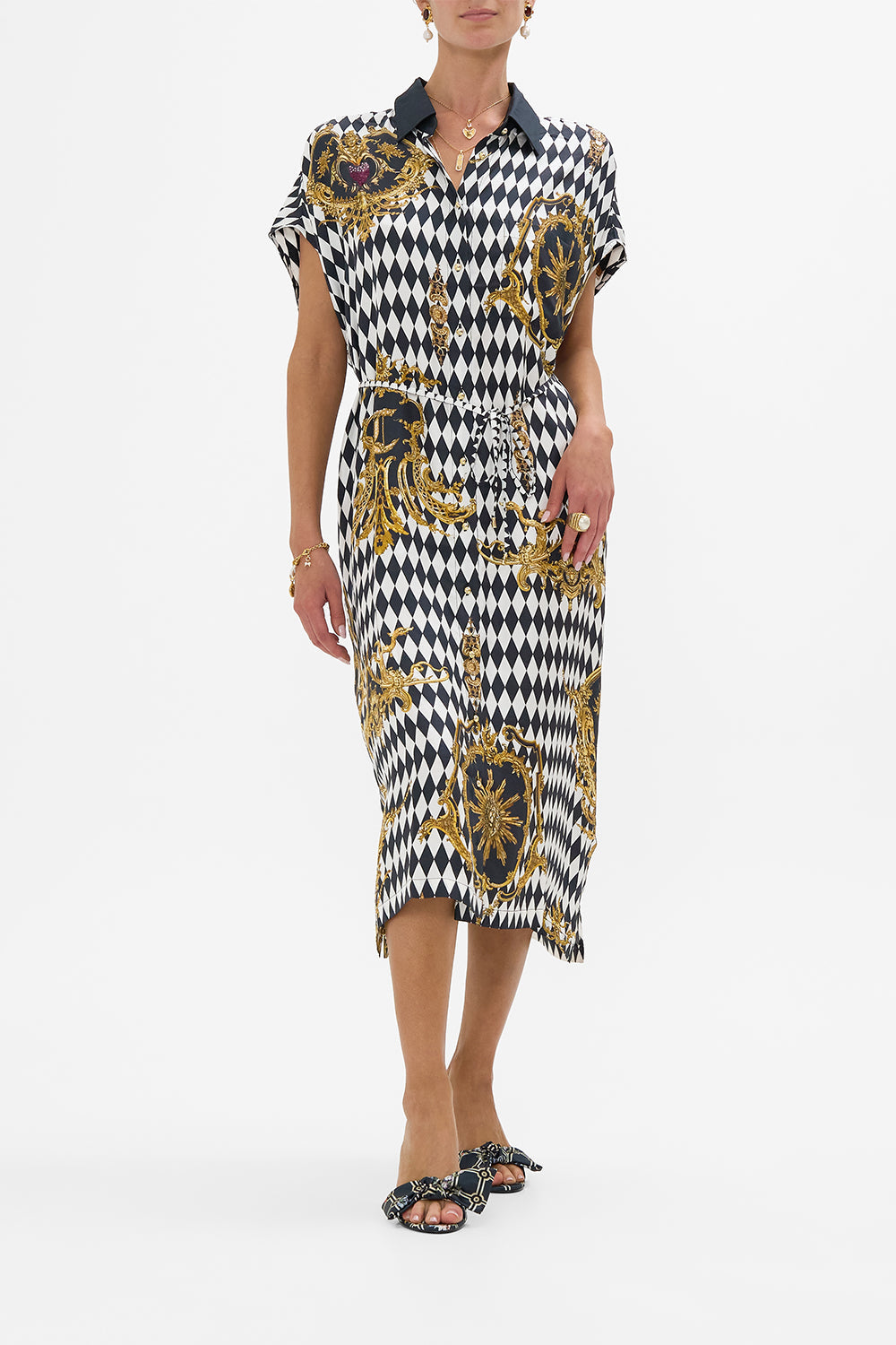 The CAMILLA SLEEVELESS SHIRTDRESS MONARCHY MANIA in our MONARCHY MANIA print.