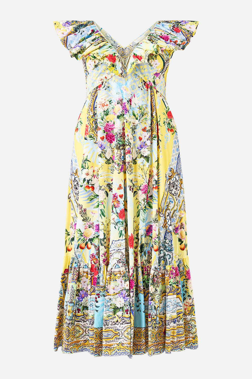 VESTIDO CON CUELLO CON VOLANTES Y DETALLES METÁLICOS FLOR FANTÁSTICA