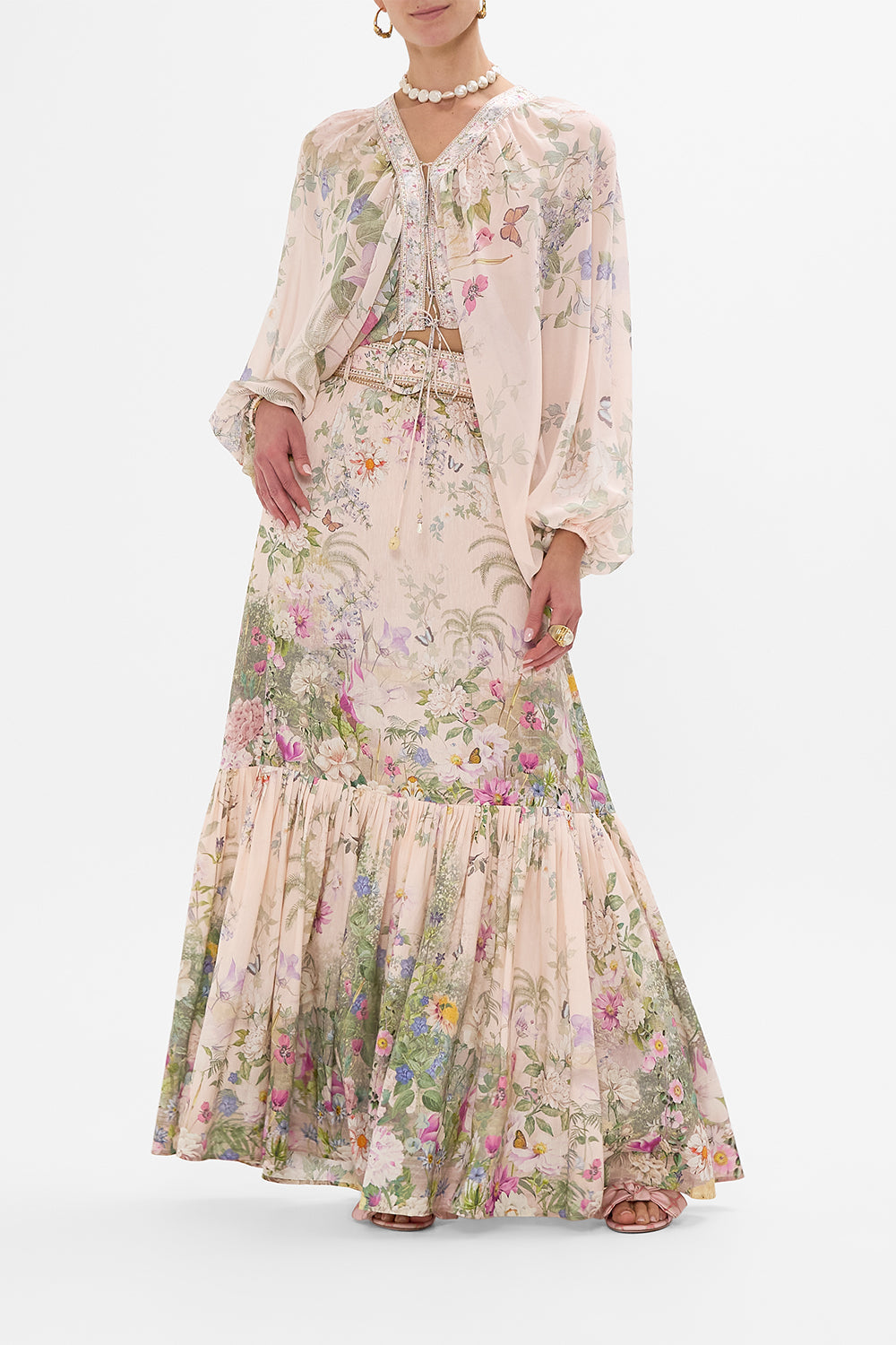 CAMILLA Lace Up Front Blouson Sleeve Blouse in Palacio Playground print