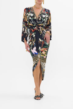 CAMILLA Long Split Front Twist Jersey Dress in Palacio Poetry print