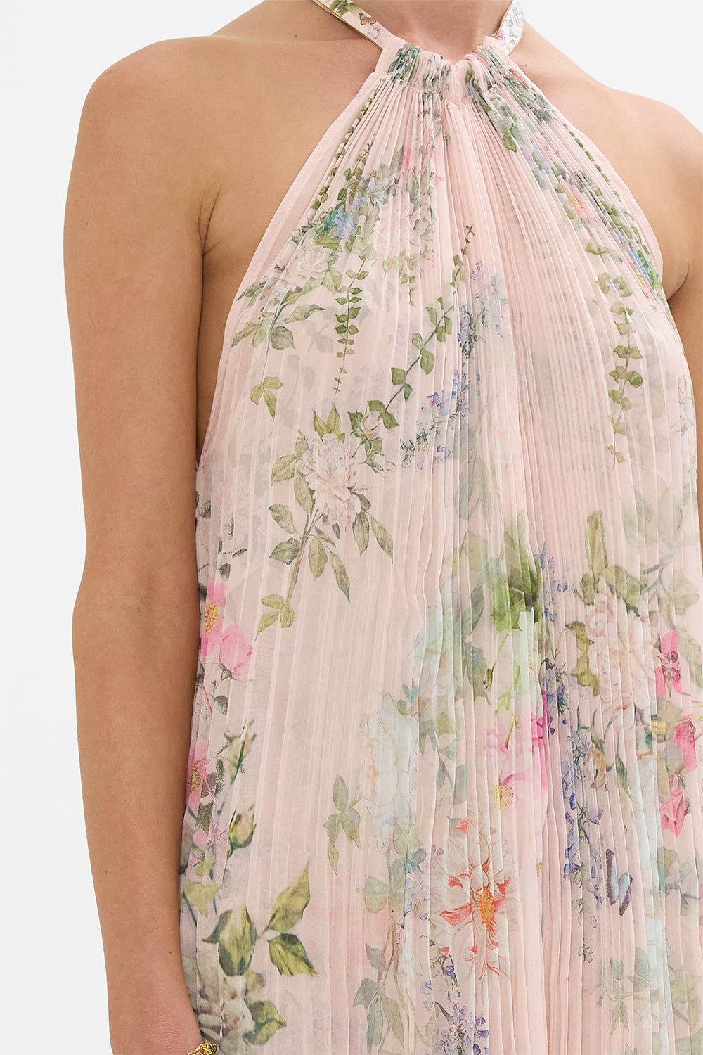 The CAMILLA PLISSE JUMPSUIT WITH NECK TIE PALACIO PLAYGROUND in our  print.