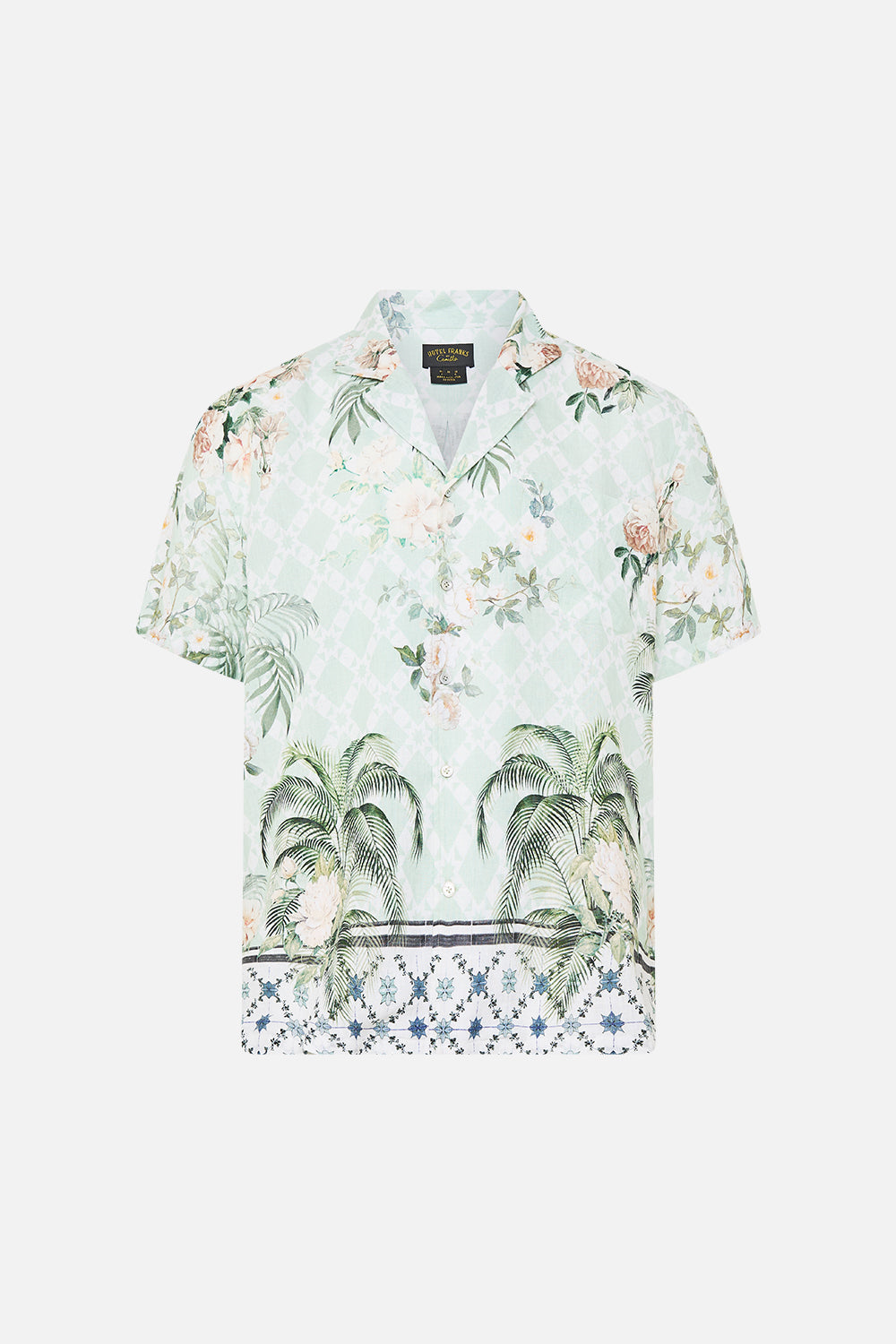 CAMISA DE MANGA CORTA CON CUELLO CUBANO DE CORTE RELAJADO FIESTA EN EL JARDÍN
