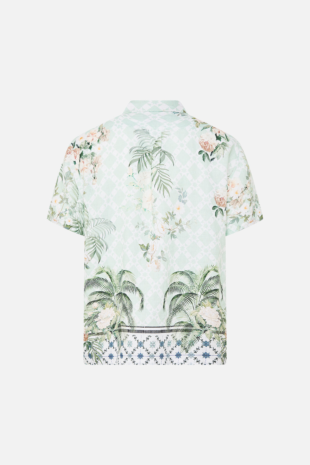 CAMISA DE MANGA CORTA CON CUELLO CUBANO DE CORTE RELAJADO FIESTA EN EL JARDÍN