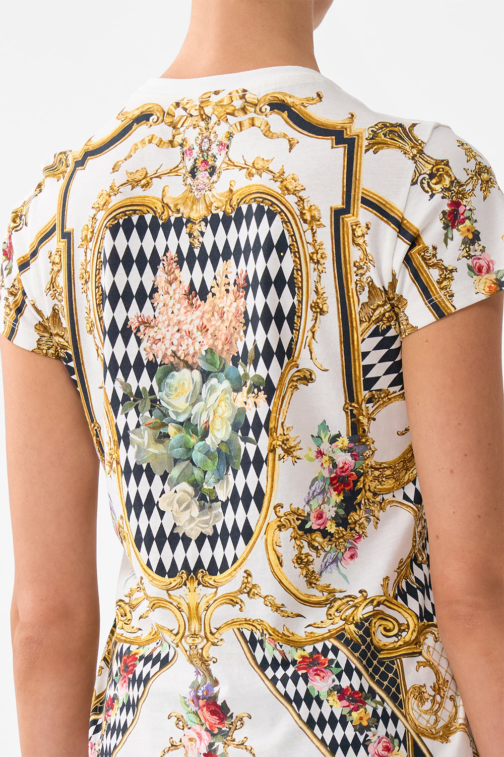 CAMISETA ENTALLADA CUELLO REDONDO - BLANCO/ROCOCÓ DORADO