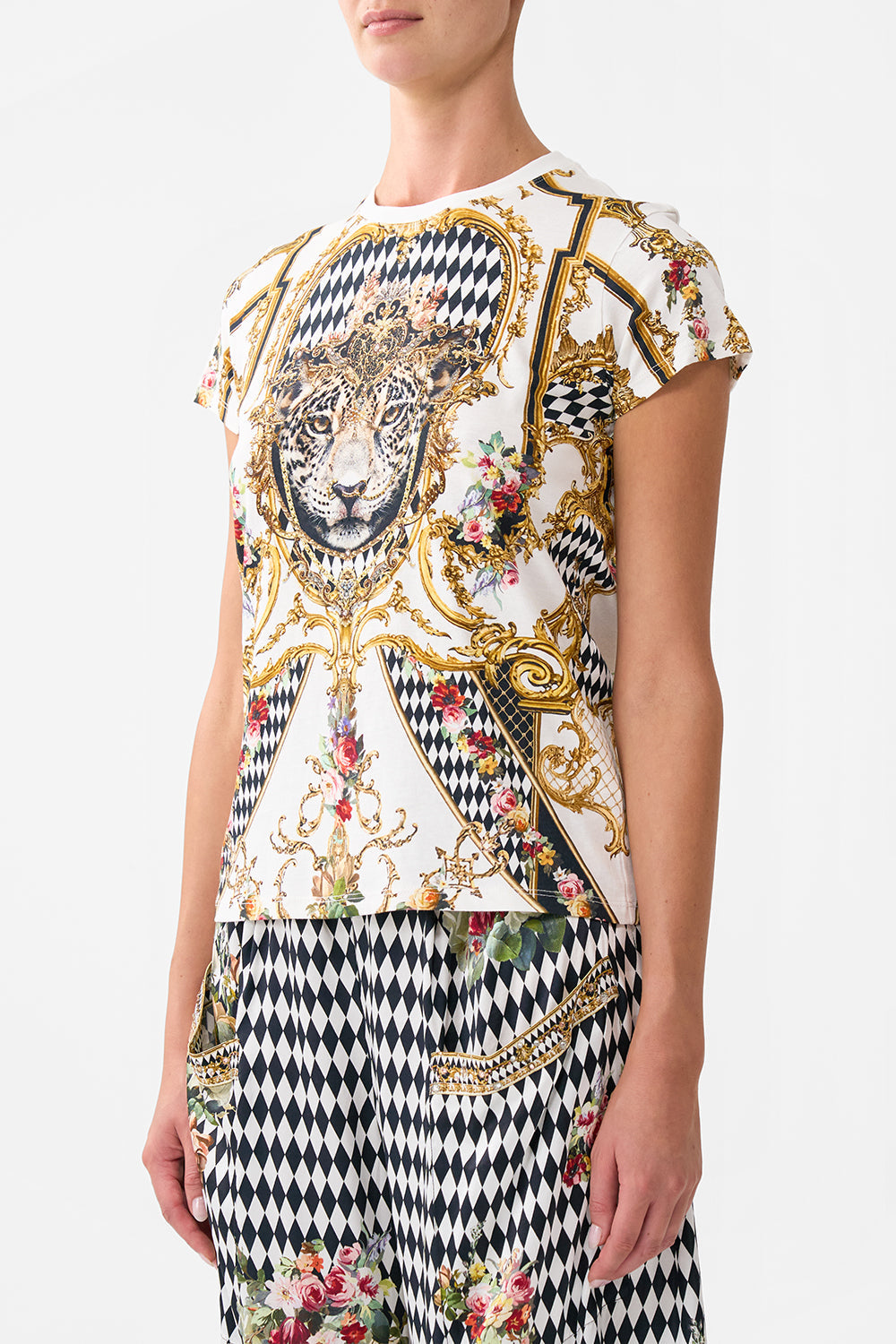 CAMISETA ENTALLADA CUELLO REDONDO - BLANCO/ROCOCÓ DORADO