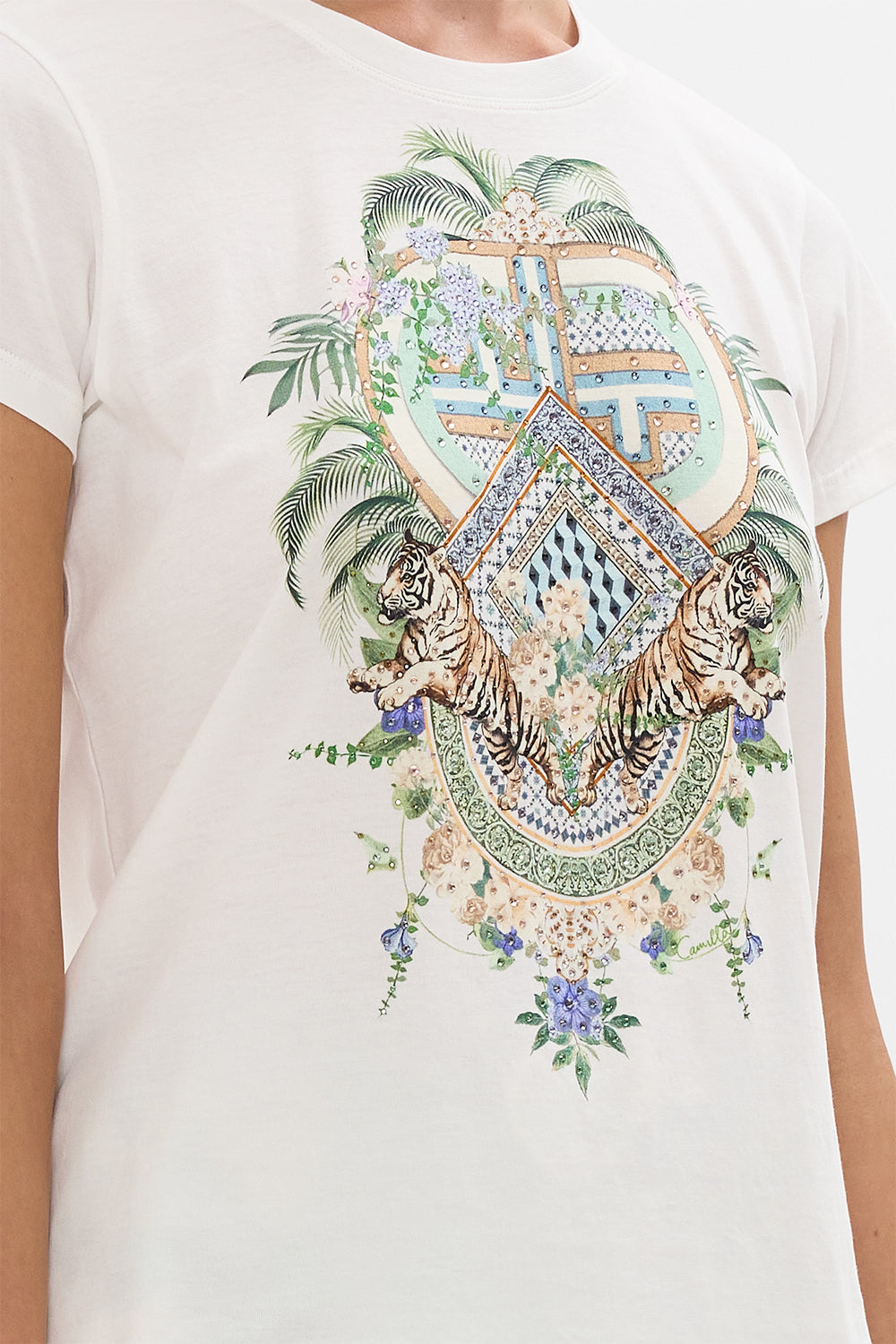 SLIM FIT ROUND NECK T-SHIRT - WHITE JARDIM PARTY