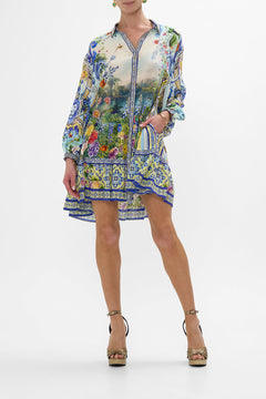 CAMILLA Long Sleeve Tiered Short Dress in Wall To Wall Wonders print