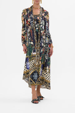 CAMILLA Long Casual Jacket With Pockets in Palacio Poetry print