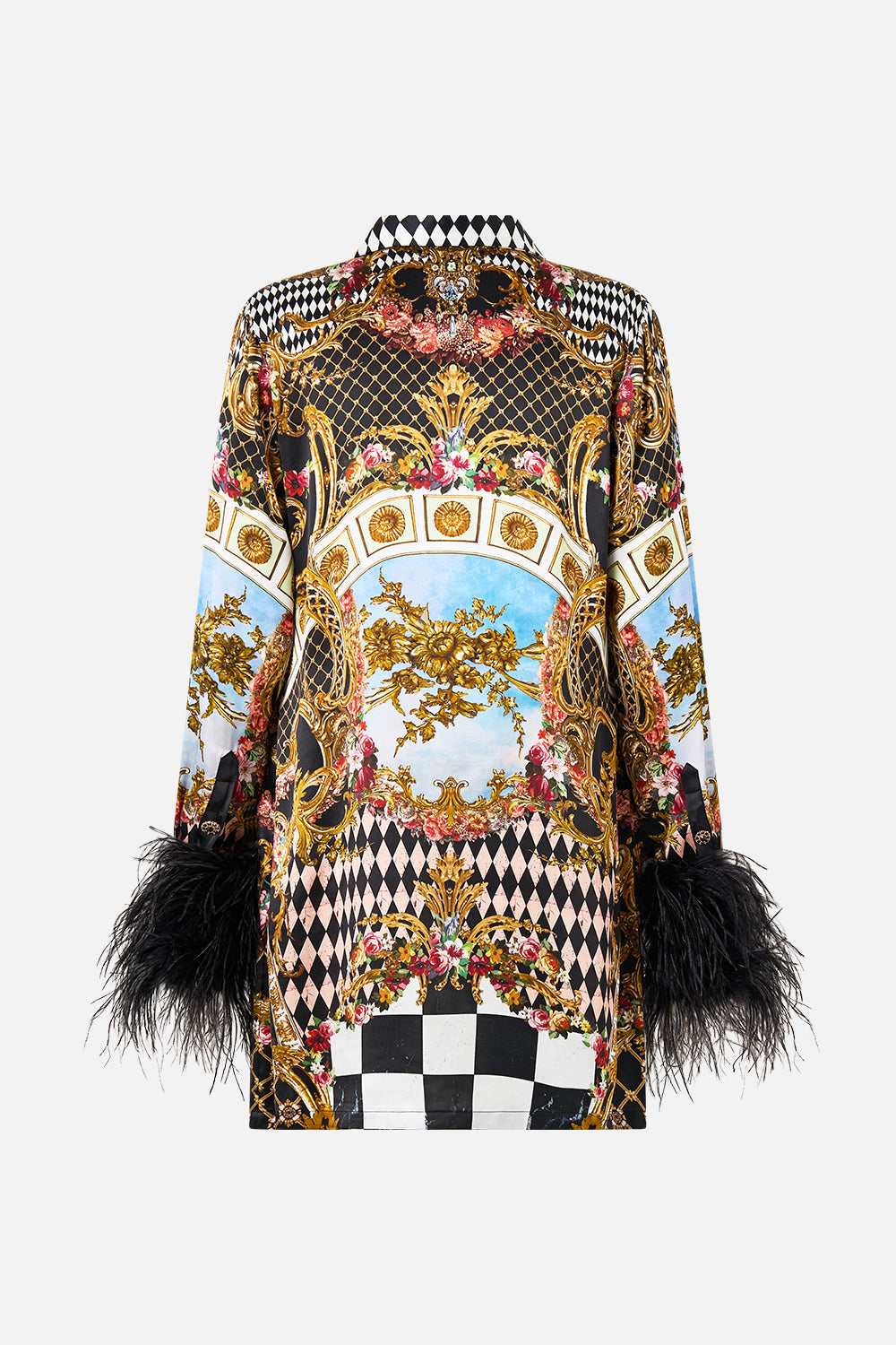 MINI SHIRT DRESS WITH FEATHERS MONARCHY MANIA