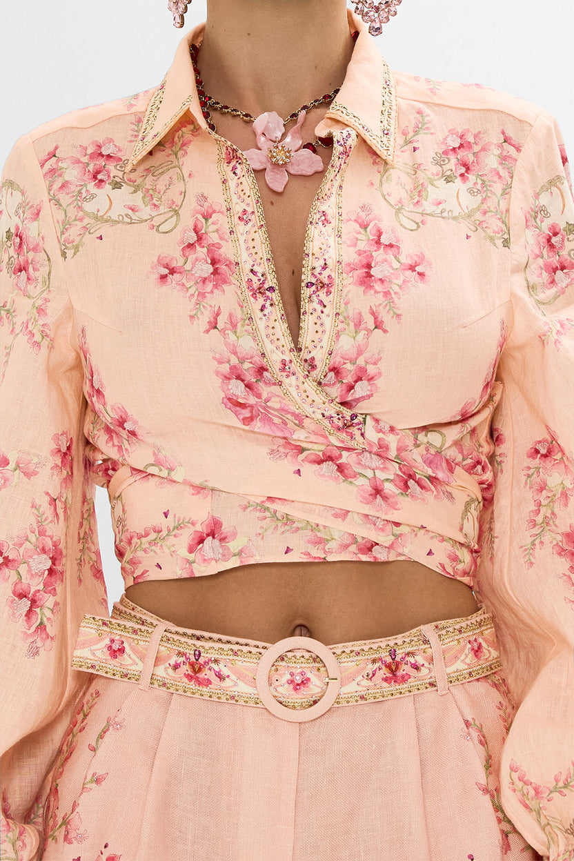 CROPPED WRAP SHIRT LETTERS FROM A VINEYARD