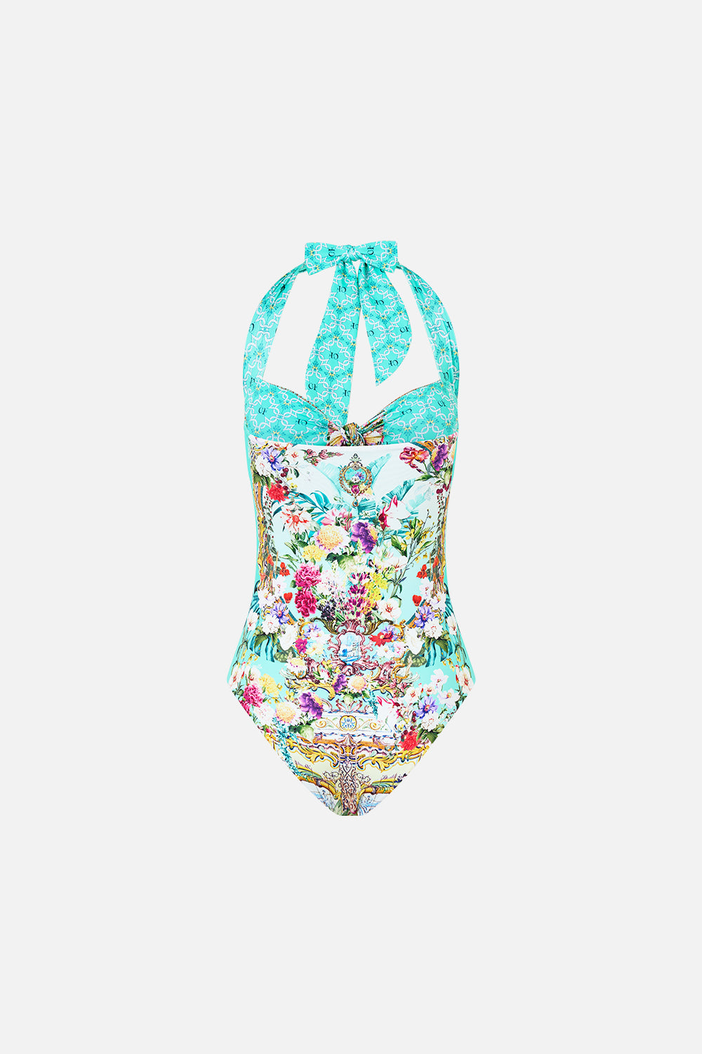 TIE FRONT HALTER NECK ONE PIECE GARDENS OF QUELUZ