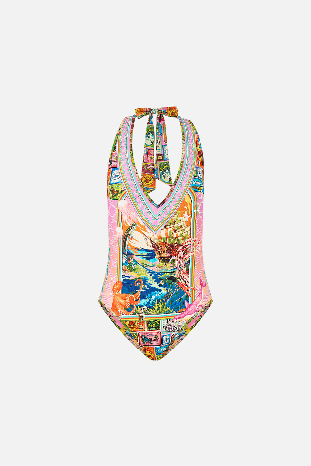 BAÑADOR DE UNA PIEZA CON CUELLO HALTER Y BORDE REVERSIBLE SALTY SPLENDOUR