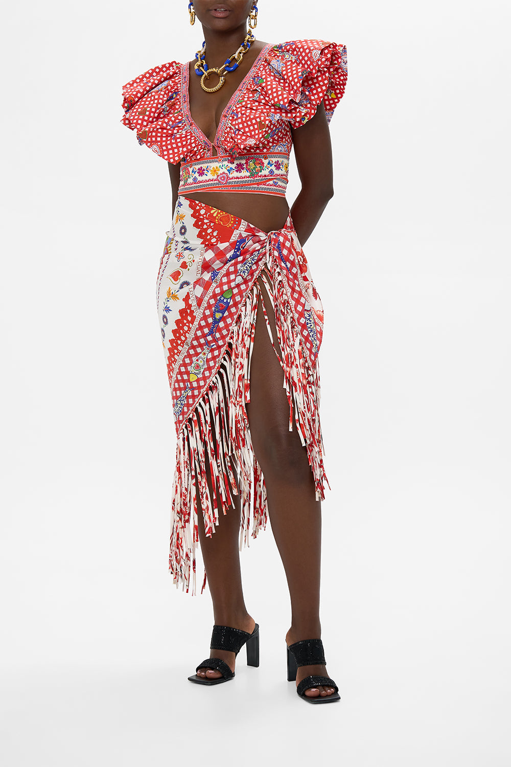 TRIANGLE SCARF WITH TASSELS FAITH, LUCK & JUSTICE