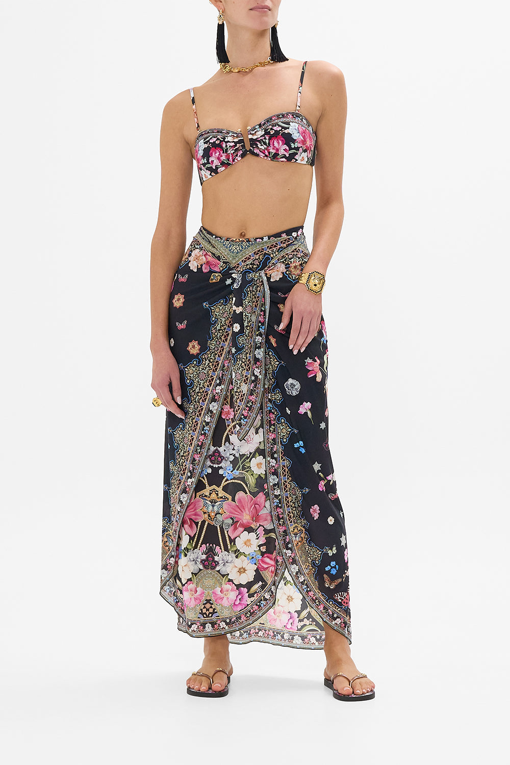 LAYERED LONG SARONG WITH FRONT TIE MIDNIGHT IN MONSERRATE