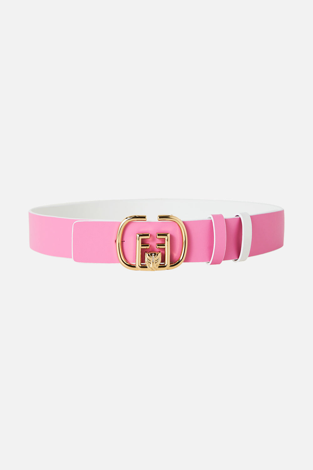 Cinturón Reversible con Hebilla de Monogram Rosa Liso
