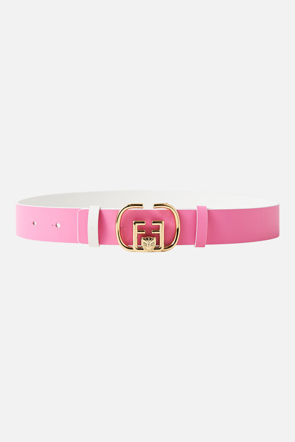 Cinturón Reversible con Hebilla de Monogram Rosa Liso