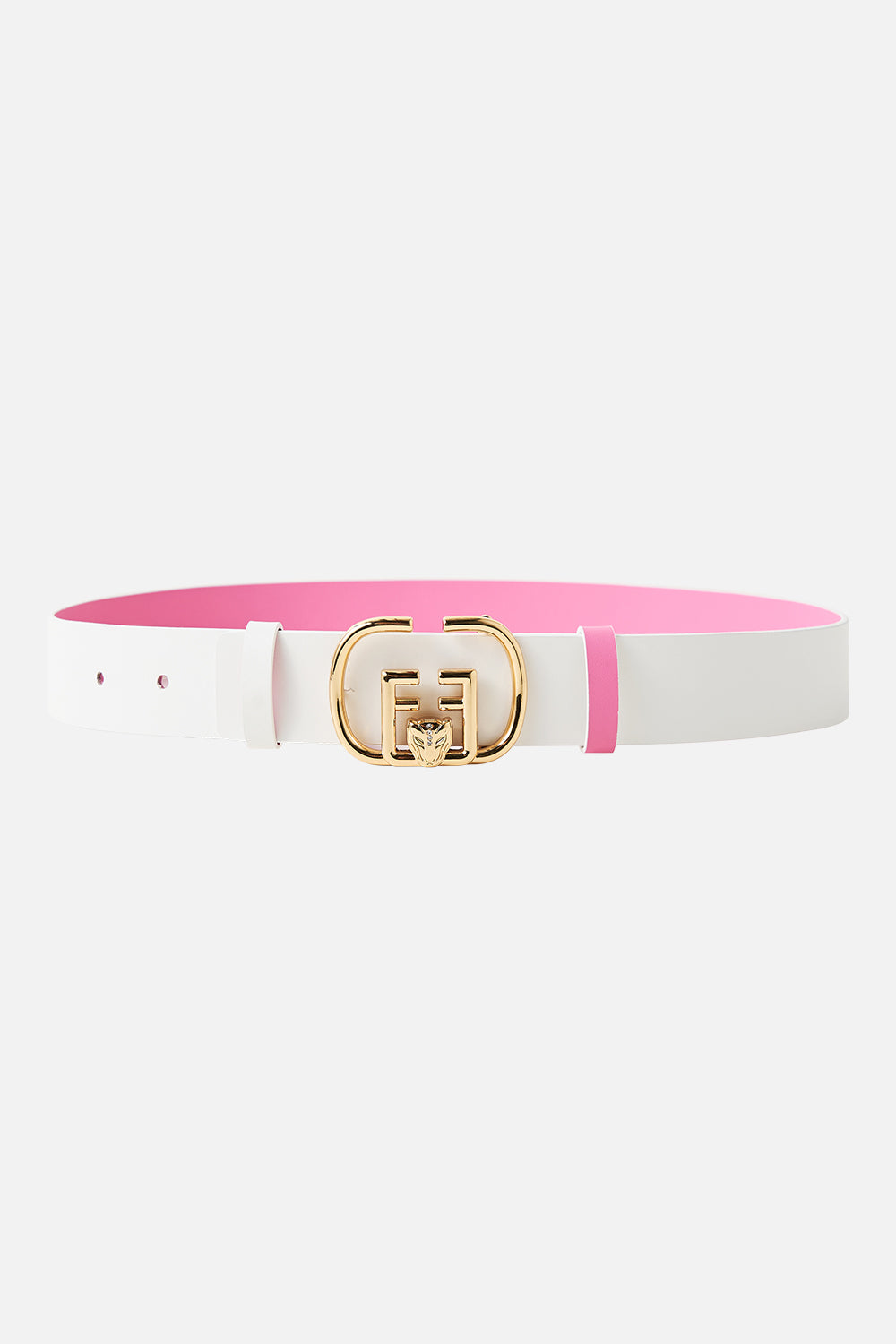 Cinturón Reversible con Hebilla de Monogram Rosa Liso