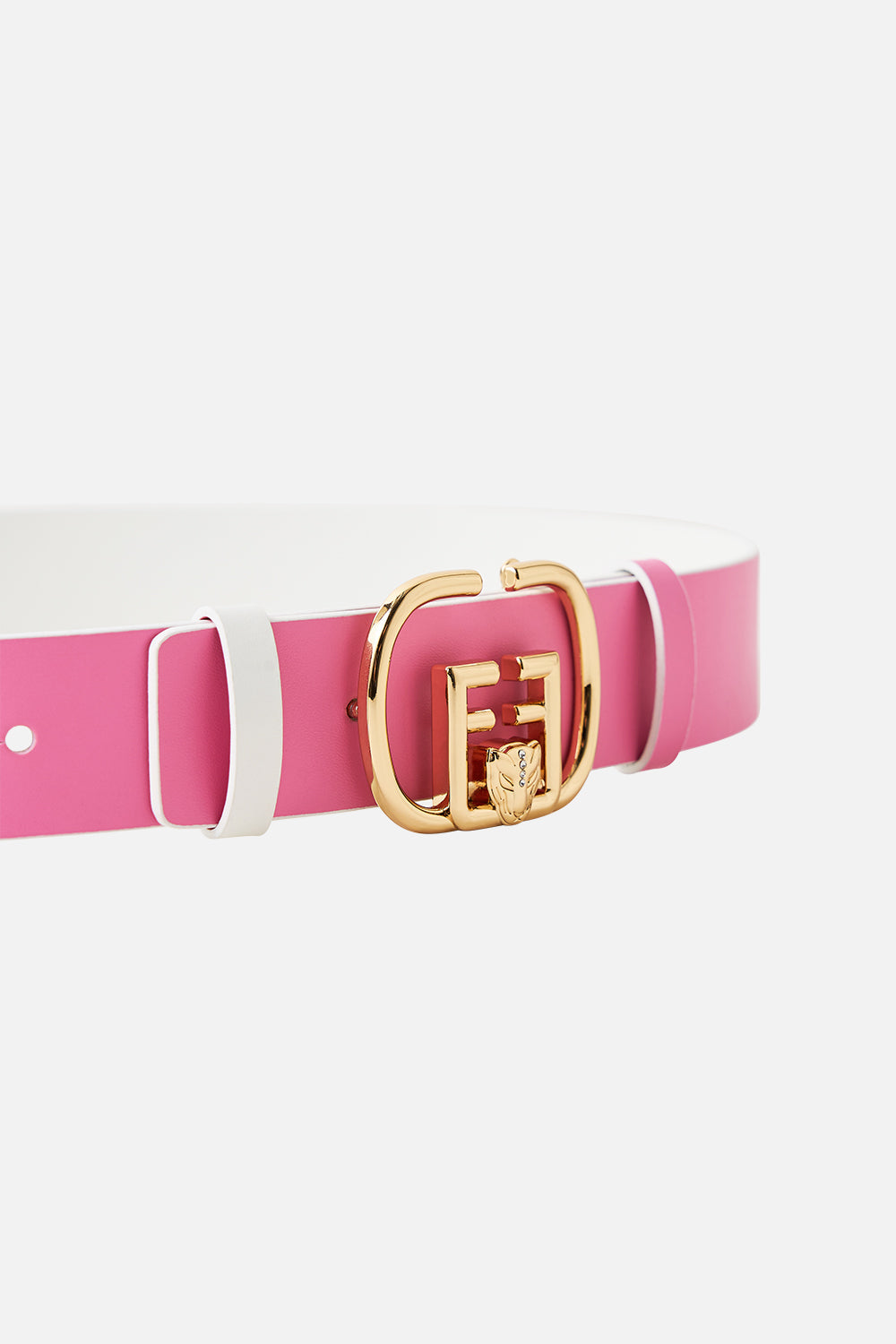 Cinturón Reversible con Hebilla de Monogram Rosa Liso